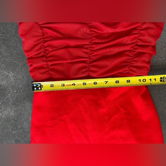 Chic Red Ruched Mini Dress - Picture 9 of 9